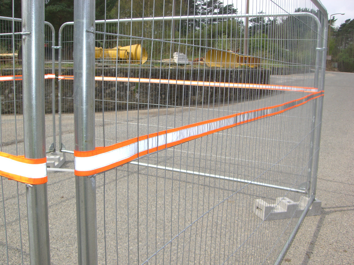 The Hi-Viz Stripe attached to a mesh fence panel