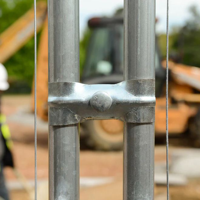 Electro-galvanised standard coupler connecting two temporary fencing panels